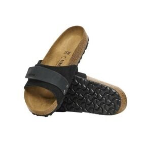 Birkenstock Oita Black Suede Leather Sandal Slip On 41 Narrow